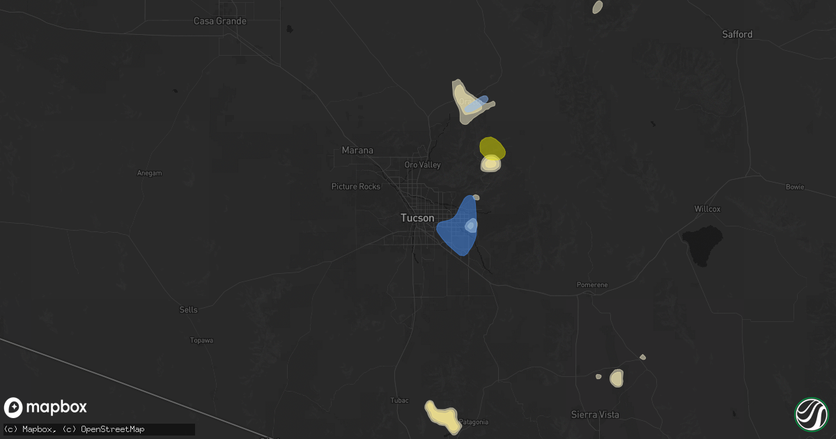 Hail map in Tucson, AZ on July 11, 2026