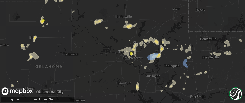 Hail map in Tulsa, OK on July 11, 2026