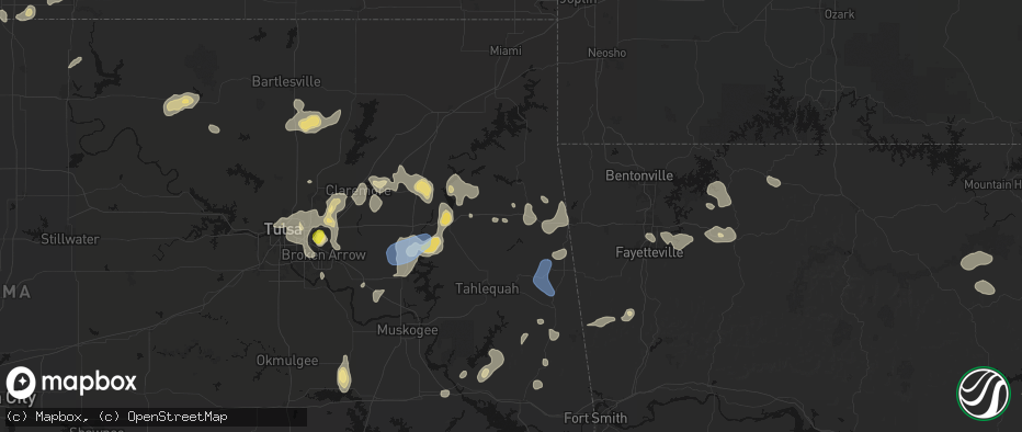 Hail map in Twin Oaks, OK on July 11, 2026