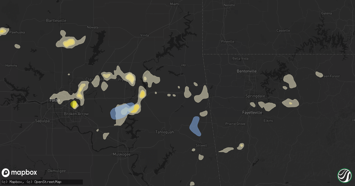 Hail map in Twin Oaks, OK on July 11, 2026