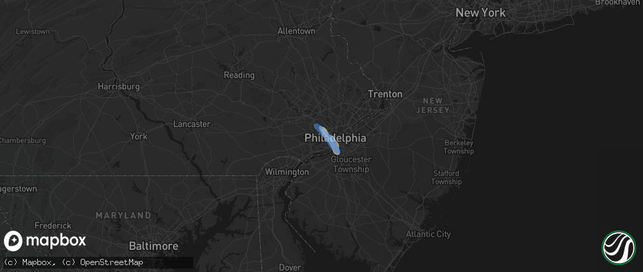 Hail map in Upper Darby, PA on July 11, 2026