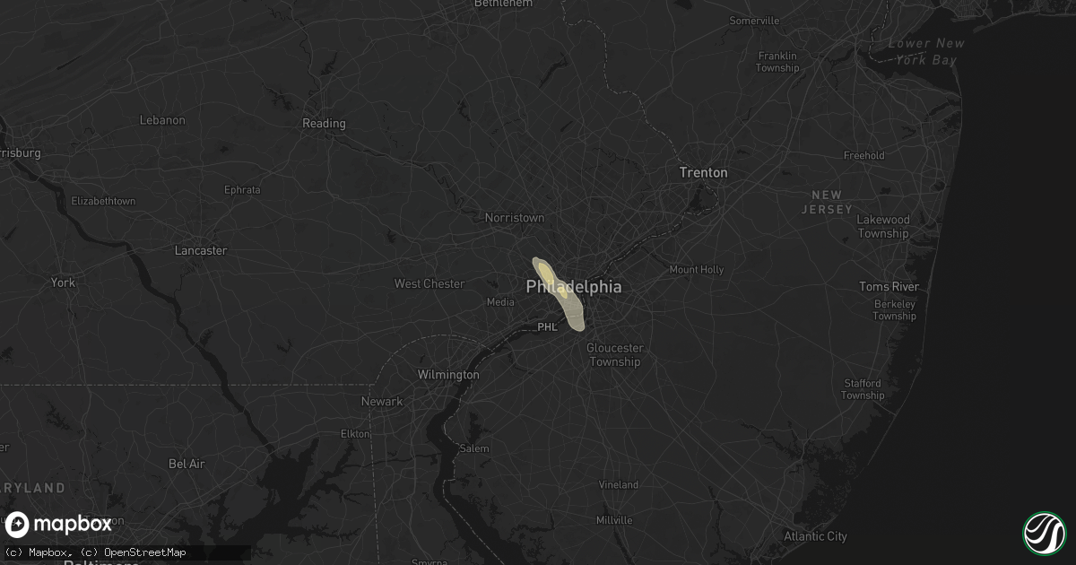 Hail map in Upper Darby, PA on July 11, 2026