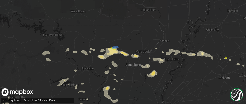 Hail map in Walnut Ridge, AR on July 11, 2026