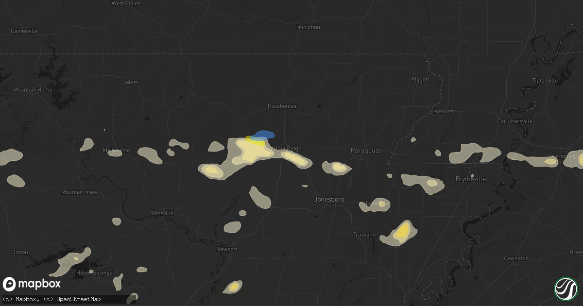 Hail map in Walnut Ridge, AR on July 11, 2026