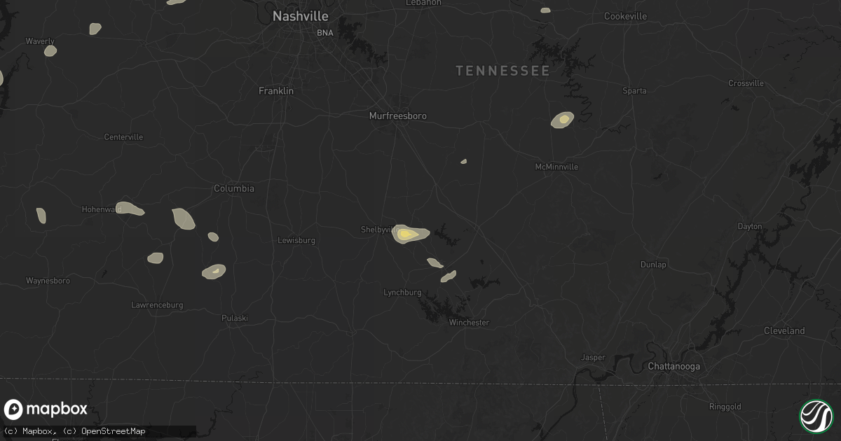 Hail map in Wartrace, TN on July 11, 2026
