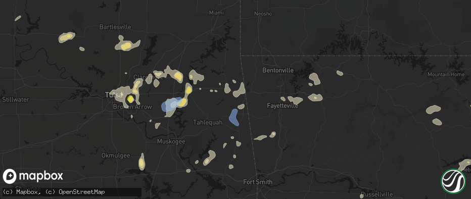 Hail map in Watts, OK on July 11, 2026