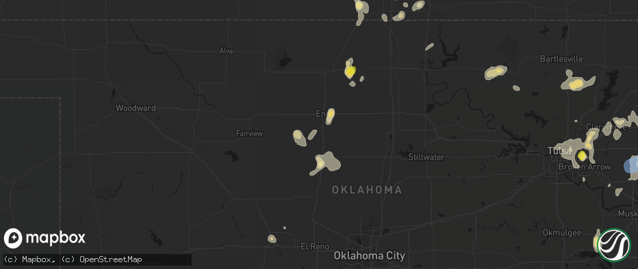 Hail map in Waukomis, OK on July 11, 2026