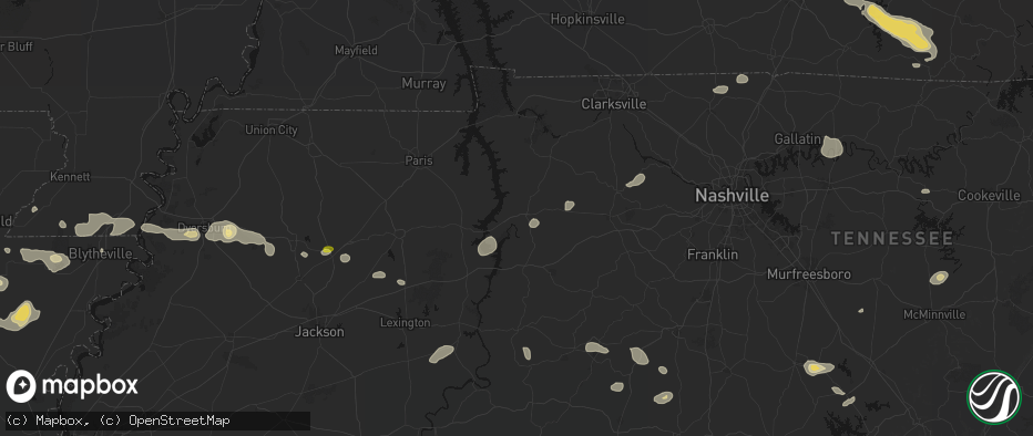 Hail map in Waverly, TN on July 11, 2026