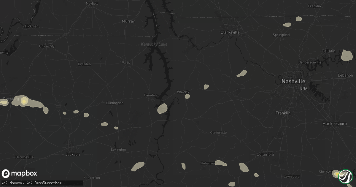 Hail map in Waverly, TN on July 11, 2026