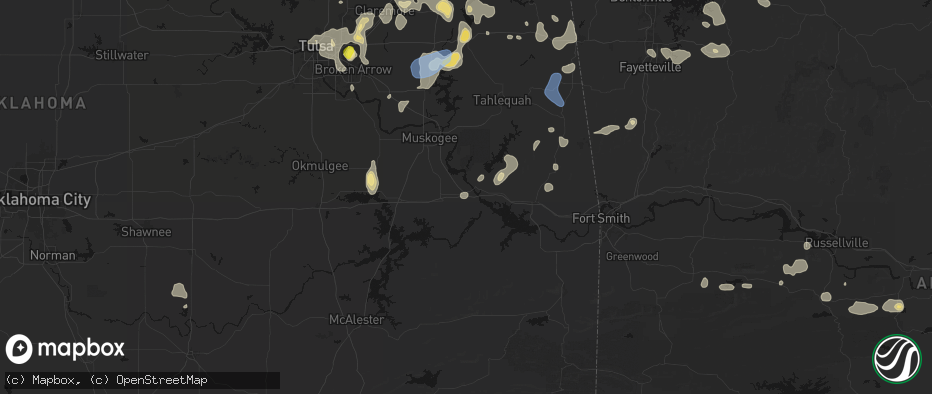 Hail map in Webbers Falls, OK on July 11, 2026