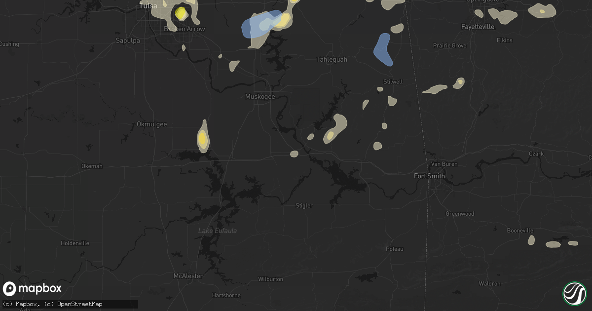 Hail map in Webbers Falls, OK on July 11, 2026