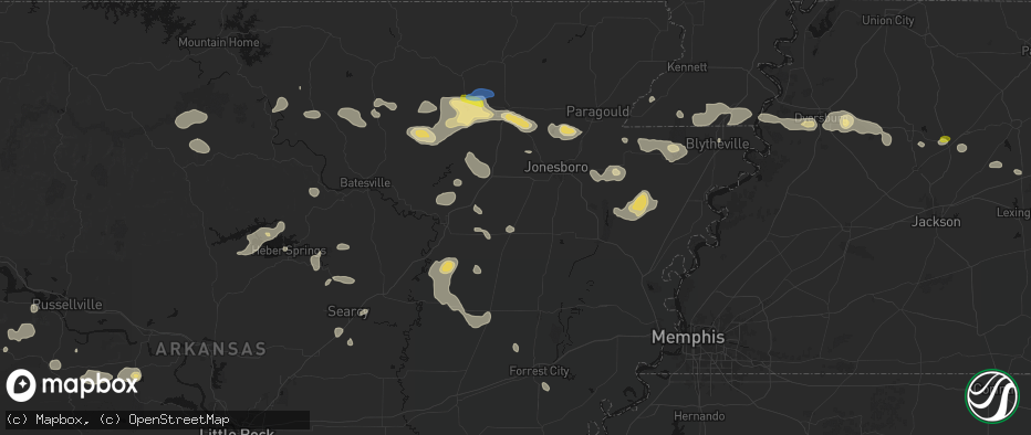 Hail map in Weiner, AR on July 11, 2026