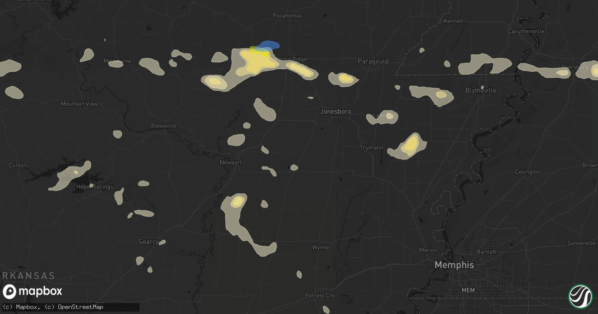 Hail map in Weiner, AR on July 11, 2026