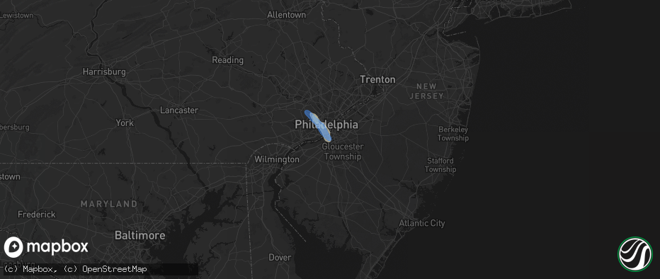 Hail map in Westville, NJ on July 11, 2026