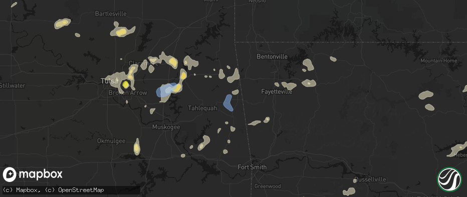 Hail map in Westville, OK on July 11, 2026