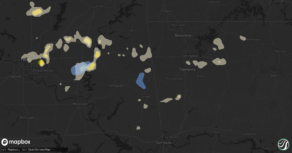 Hail map in Westville, OK on July 11, 2026