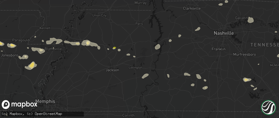 Hail map in Wildersville, TN on July 11, 2026