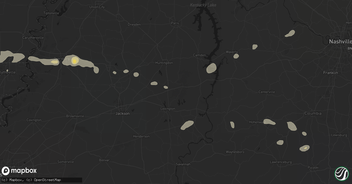 Hail map in Wildersville, TN on July 11, 2026