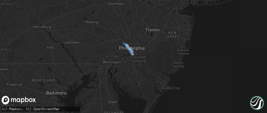 Hail map in Woodbury, NJ on July 11, 2026