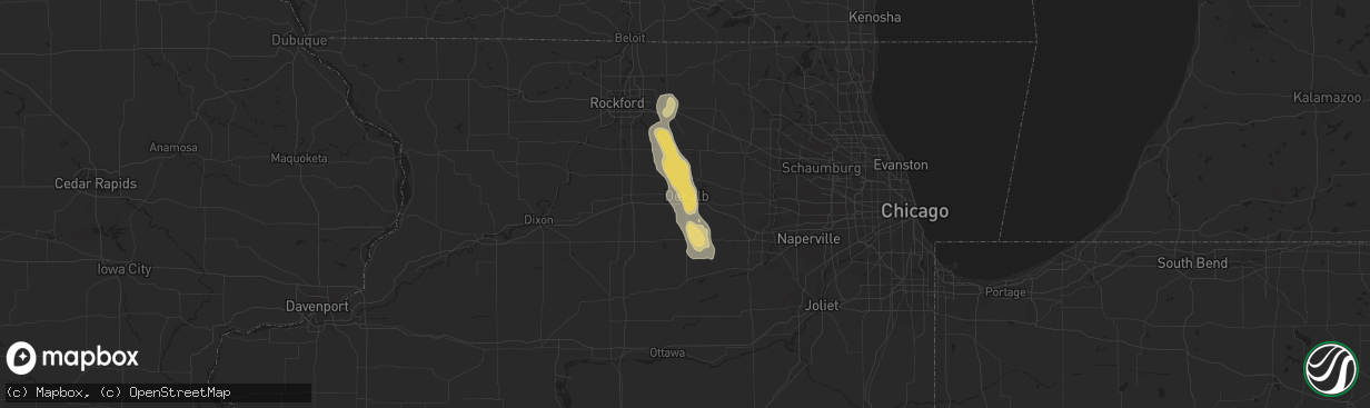 Hail map in Dekalb, IL on July 12, 2015