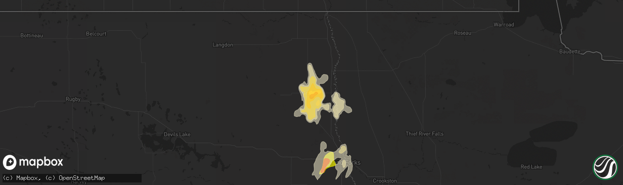 Hail map in Grafton, ND on July 12, 2015