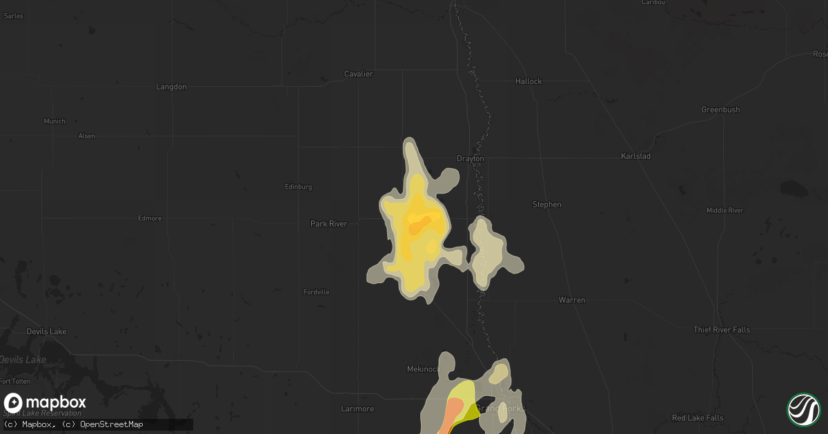 Hail map in Grafton, ND on July 12, 2015