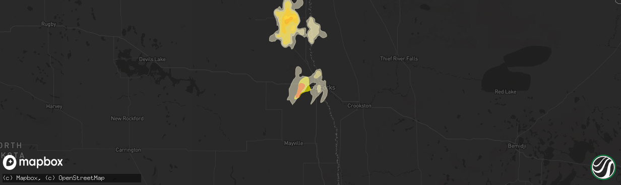 Hail map in Grand Forks, ND on July 12, 2015