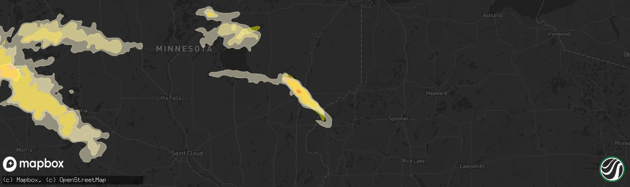 Hail map in Hinckley, MN on July 12, 2015