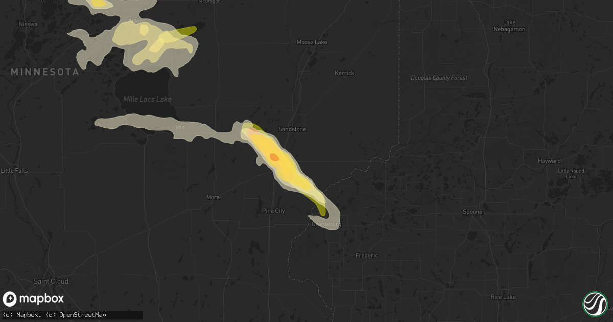 Hail map in Hinckley, MN on July 12, 2015
