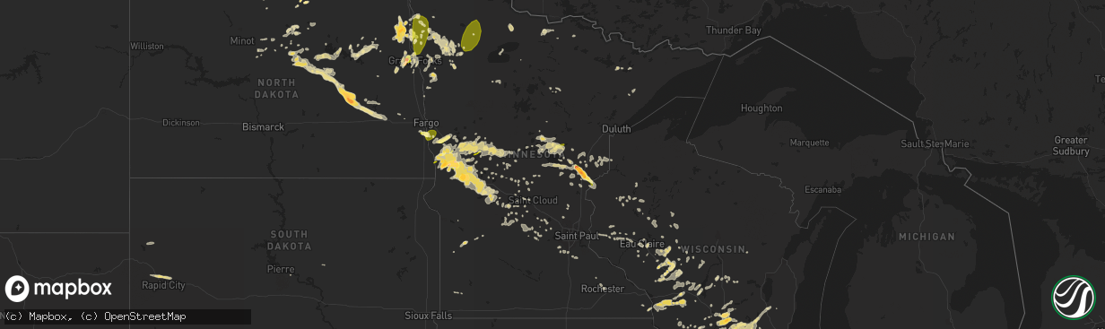 Hail map in Minnesota on July 12, 2015