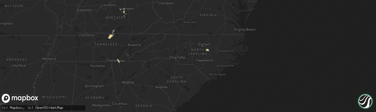 Hail map in North Carolina on July 12, 2015