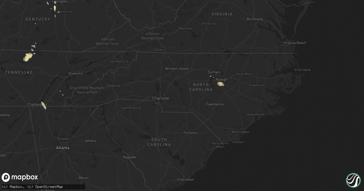 Hail map in North Carolina on July 12, 2015