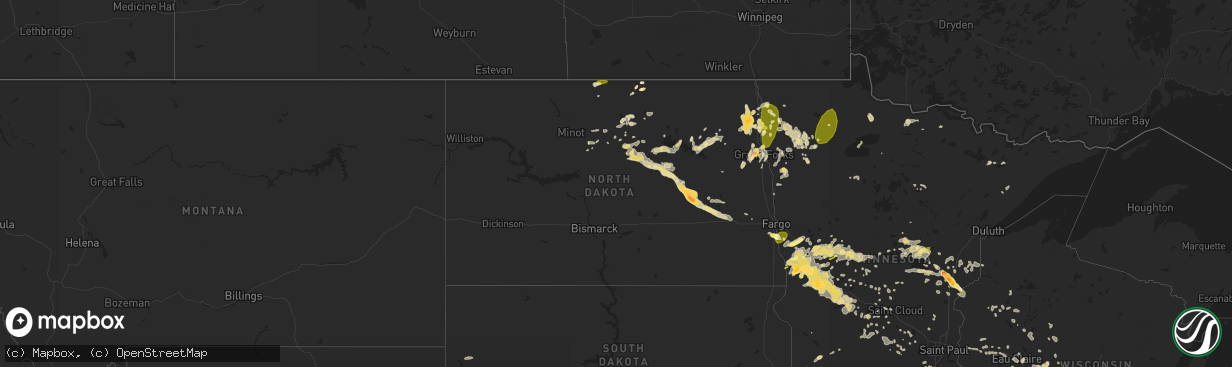 Hail map in North Dakota on July 12, 2015