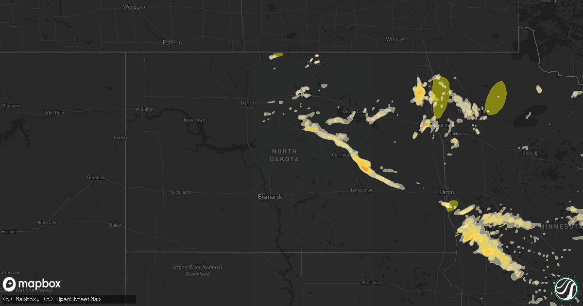 Hail map in North Dakota on July 12, 2015