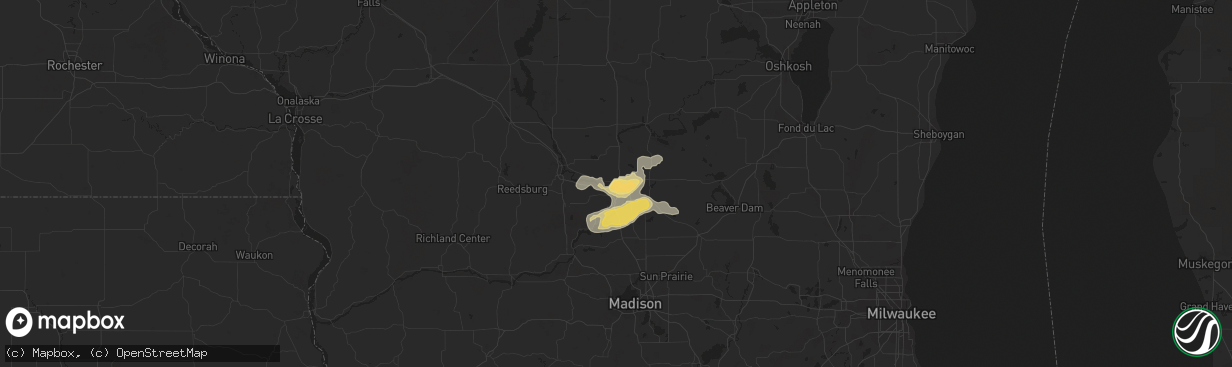 Hail map in Portage, WI on July 12, 2015