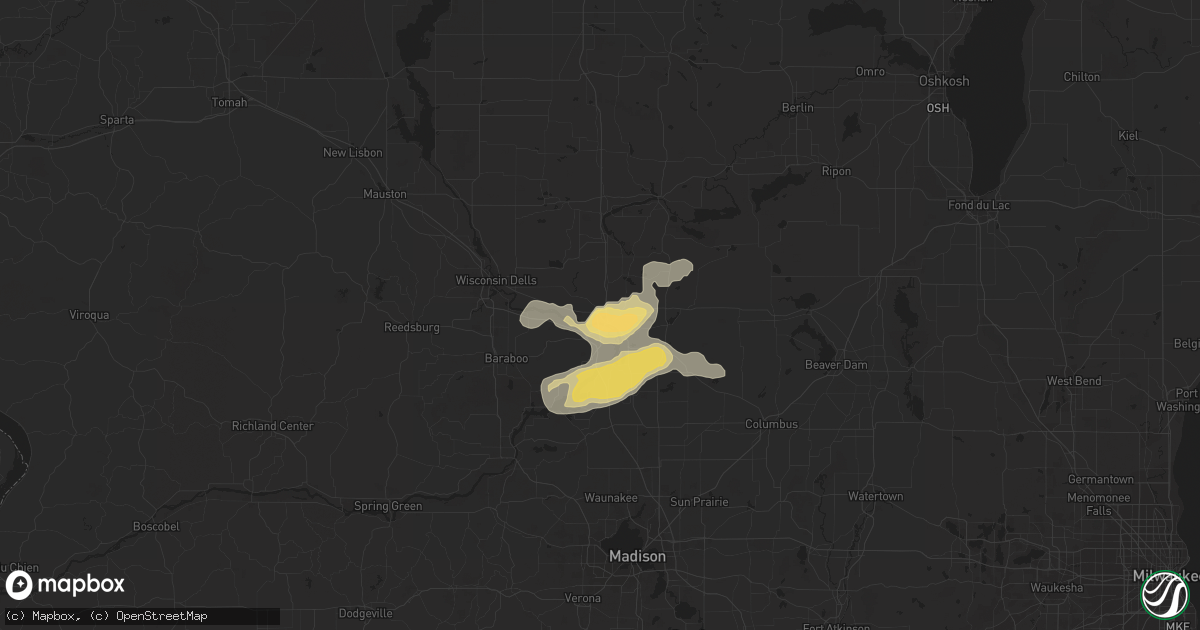 Hail map in Portage, WI on July 12, 2015