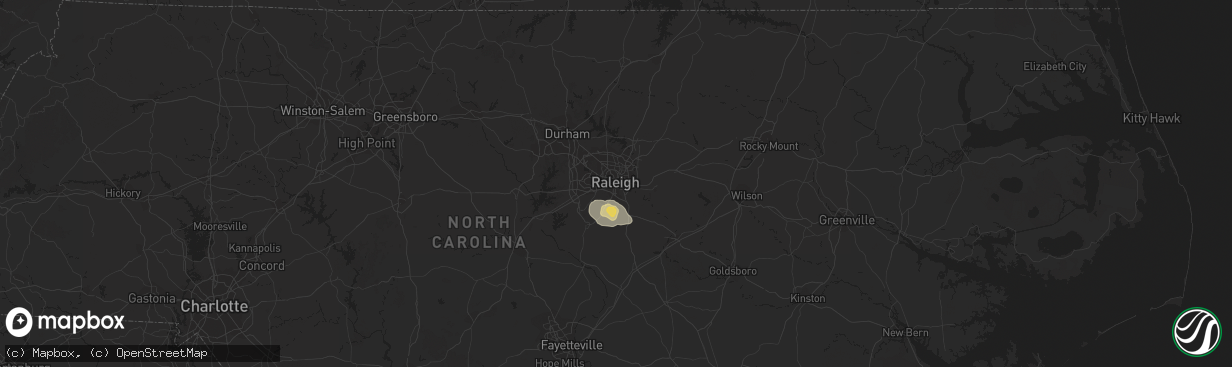 Hail map in Raleigh, NC on July 12, 2015