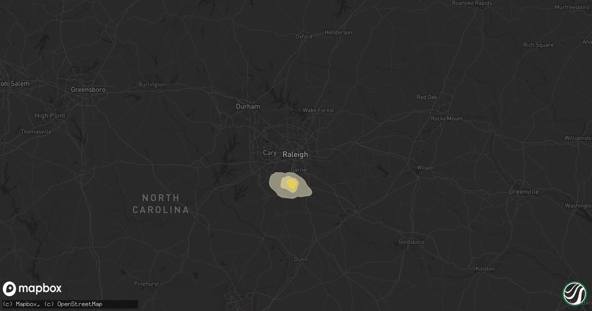 Hail map in Raleigh, NC on July 12, 2015