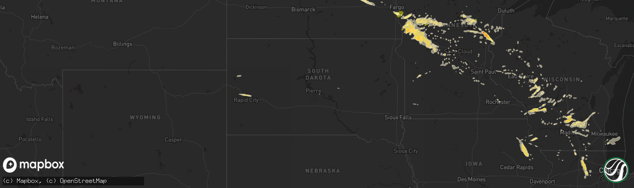 Hail map in South Dakota on July 12, 2015