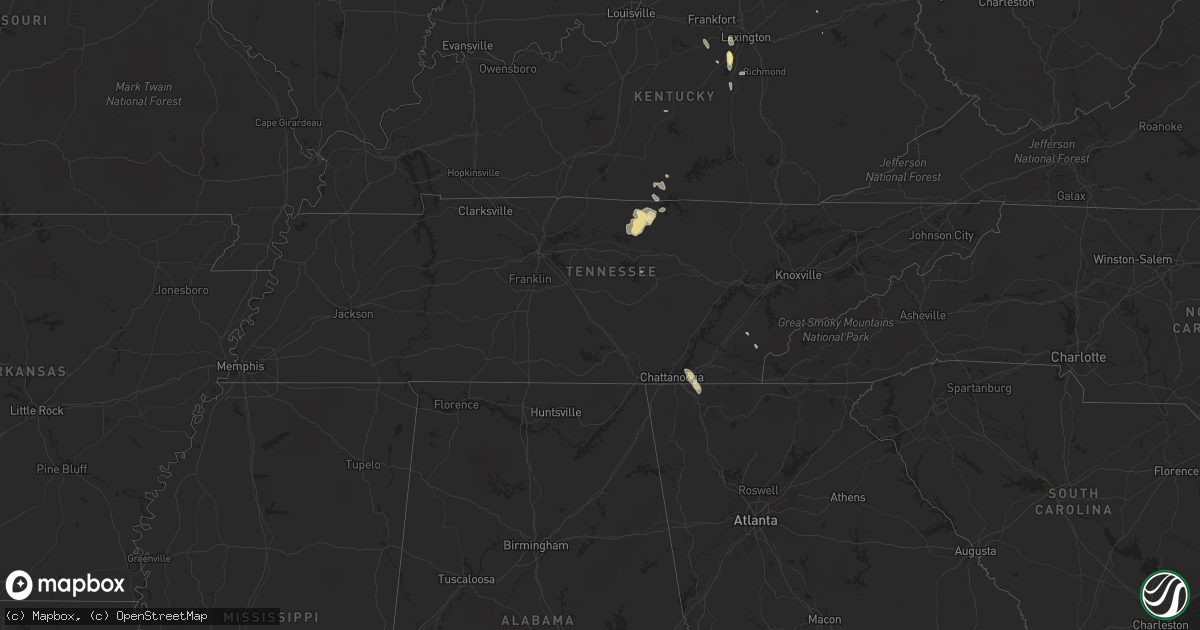 Hail map in Tennessee on July 12, 2015
