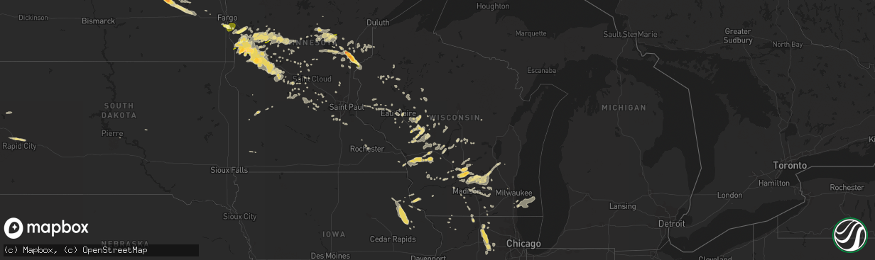 Hail map in Wisconsin on July 12, 2015