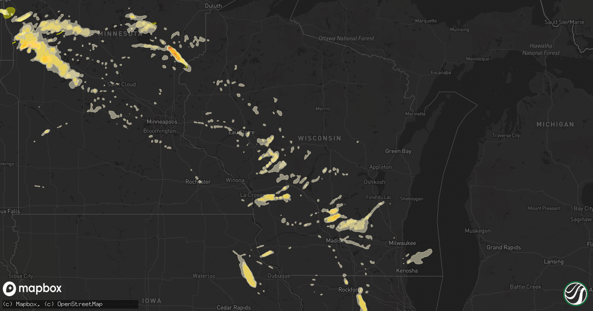 Hail map in Wisconsin on July 12, 2015