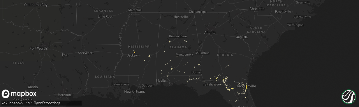 Hail map in Alabama on July 12, 2016