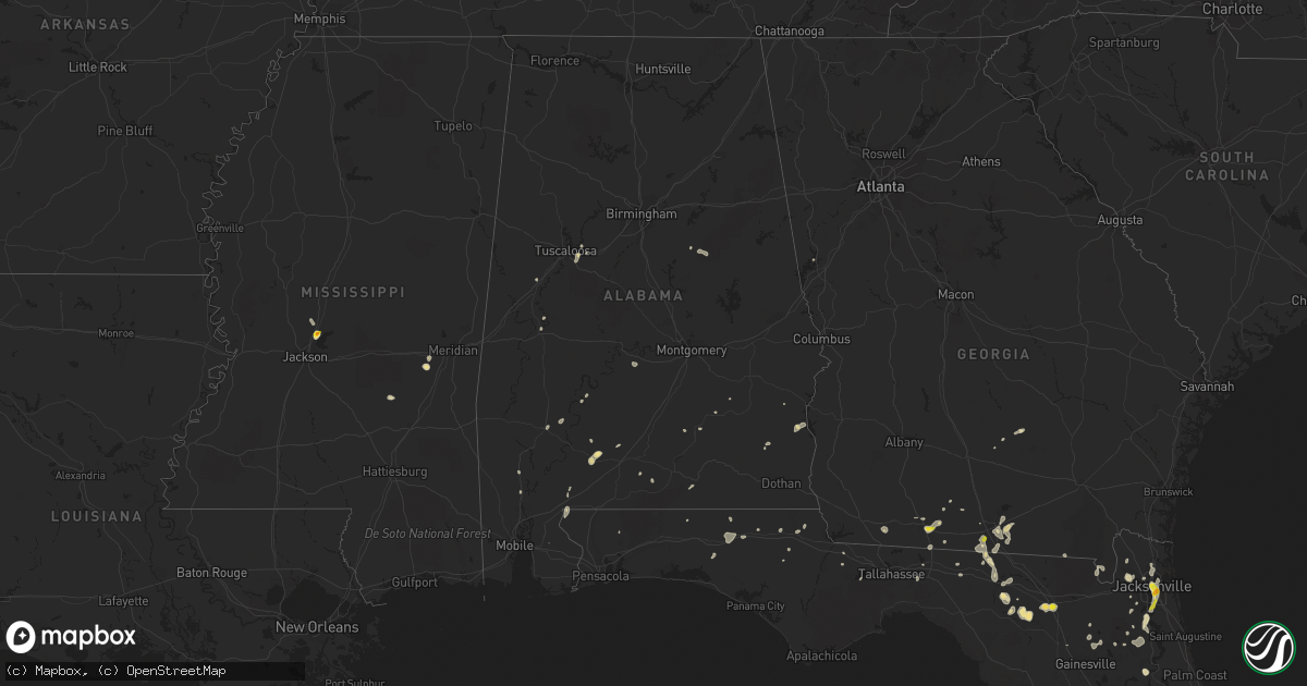 Hail map in Alabama on July 12, 2016