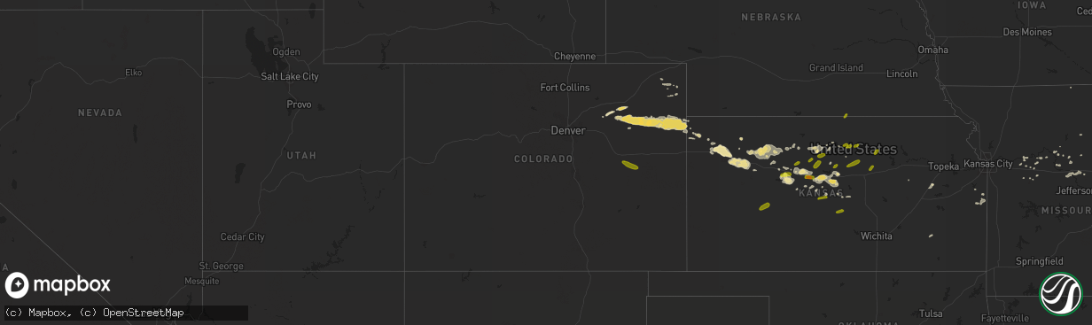 Hail map in Colorado on July 12, 2016