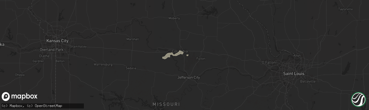 Hail map in Columbia, MO on July 12, 2016