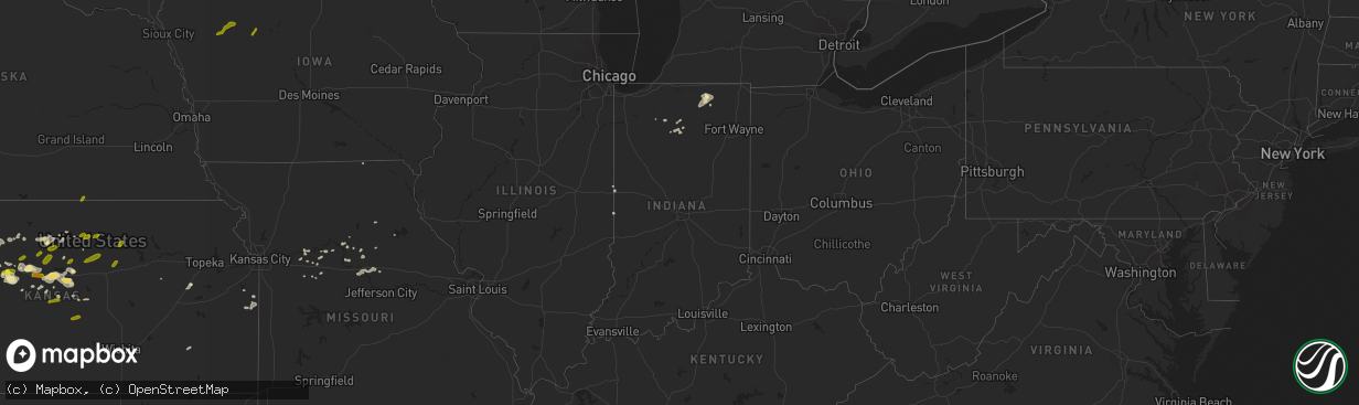 Hail map in Indiana on July 12, 2016