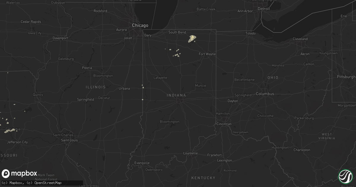 Hail map in Indiana on July 12, 2016