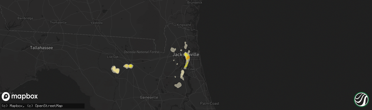 Hail map in Jacksonville, FL on July 12, 2016