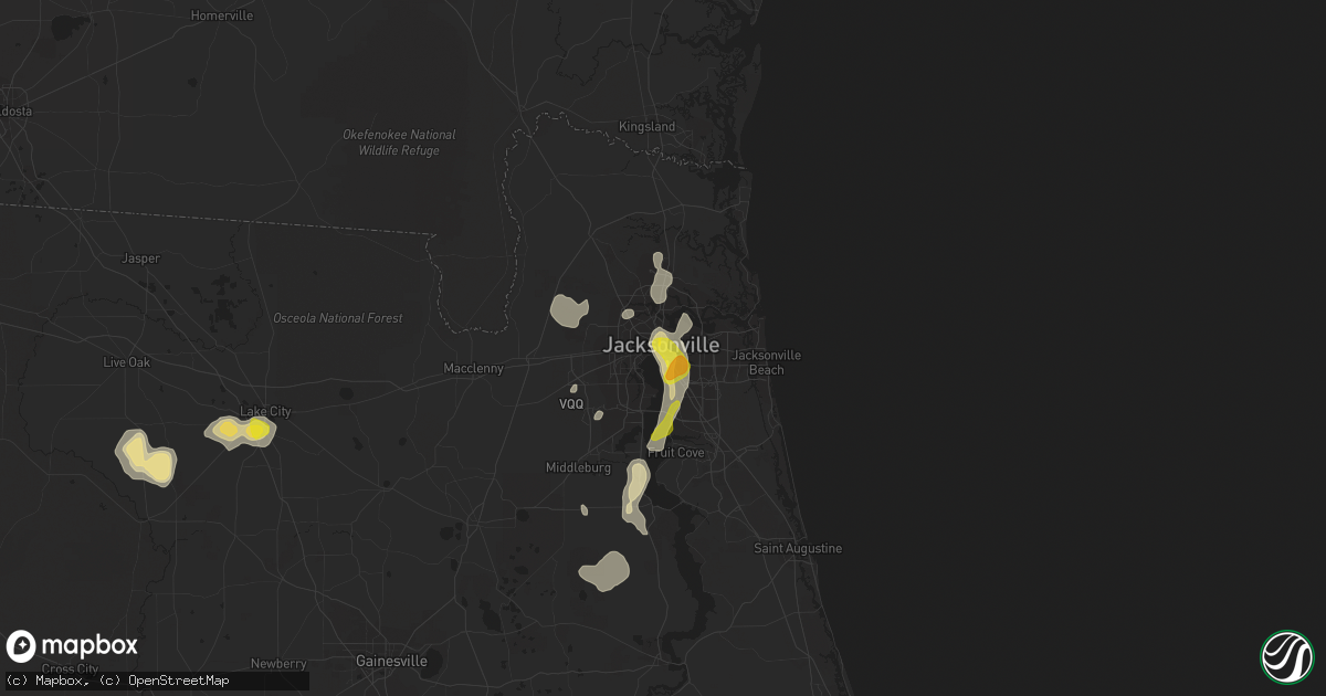 Hail map in Jacksonville, FL on July 12, 2016